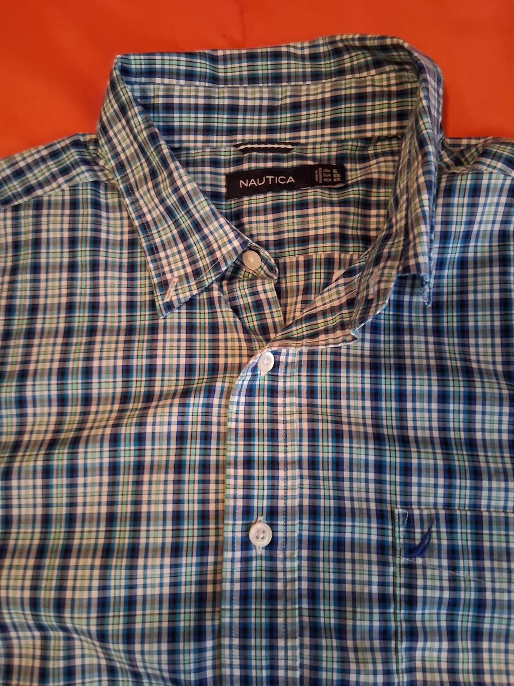 Nautica Men’s Blue and Green Plaid Button-Down Shirt - Picture 3 of 5